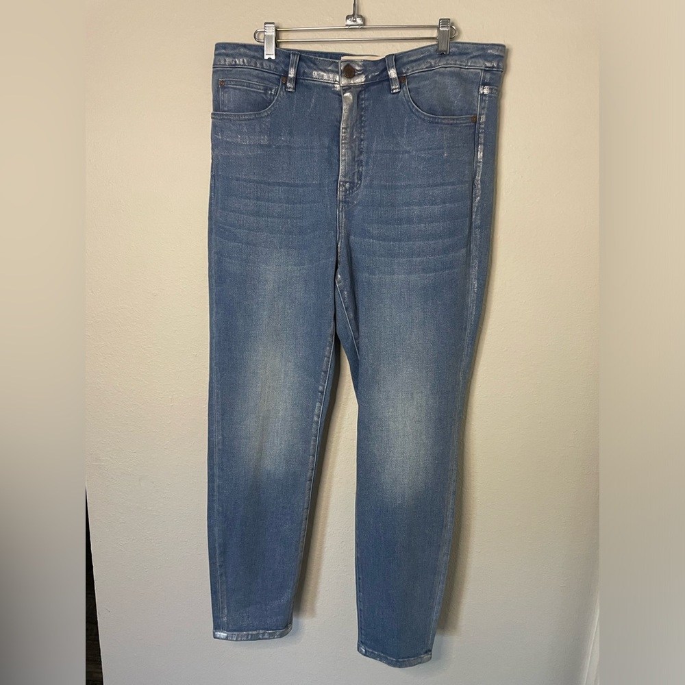 Soft Surroundings High Rise Slim Ankle Jeans Simmer silver Size 16